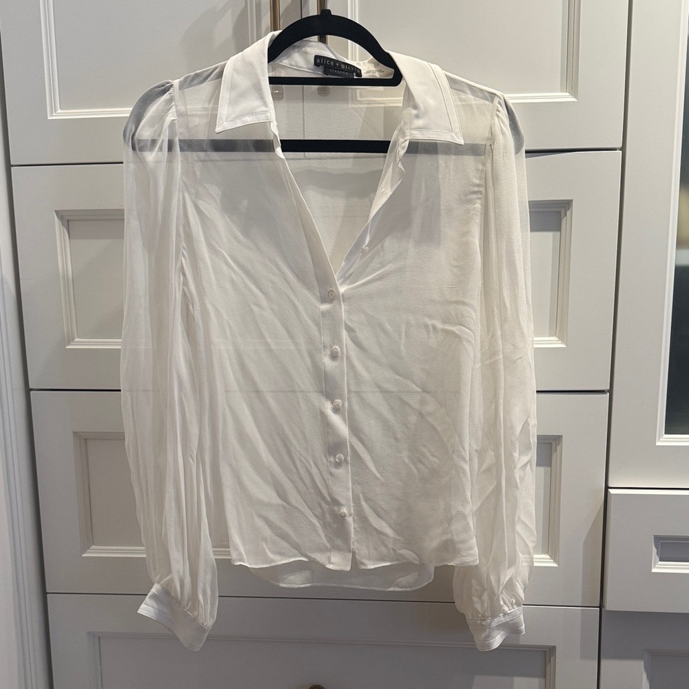 Alice + Olivia White Sheer Blouse